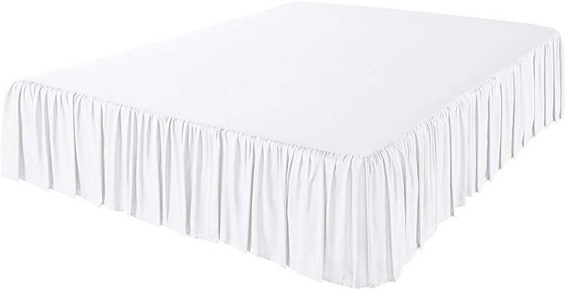 KRISHNA Ruffled Bed Skirt with Split Corners Queen, 100% Microfiber Hotel Quality, 18 Inch Drop Dust Ruffle Gathered Bedskirt with Platform, 60" x 80", White - Image 2